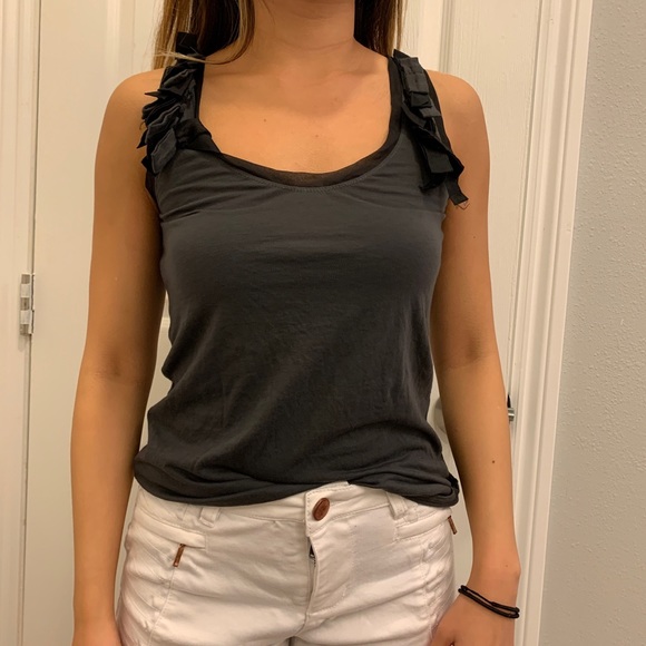 J. Crew Tops - J. Crew Dark Grey Tank Top with Ruffles
